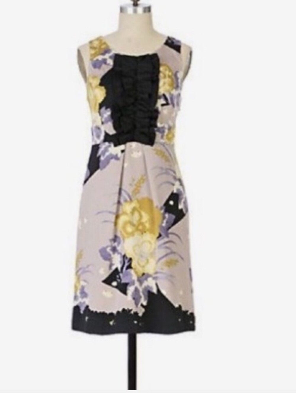 Anthropologie Leifsdottir Silk Blend Dress Size 8 Floral Sleeveless Lined Ruffle